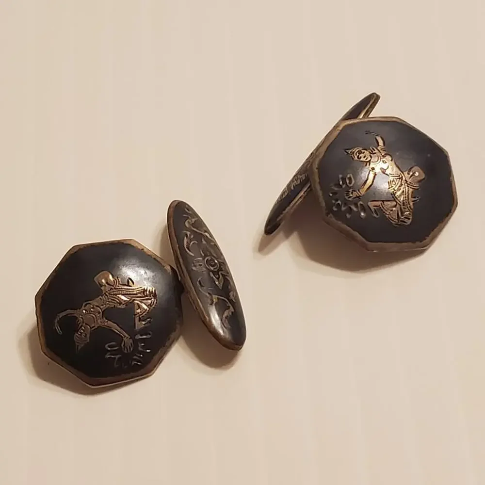 Vintage Sterling Silver Siam lady Dancing Dancer Cufflinks by Niello